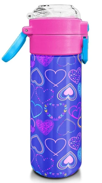 Coral High Çelik Matara Termos/Suluk 31977 - 500ml, Kız Çocuk - Açık Pembe Lavanta Kalp Desenli - 3