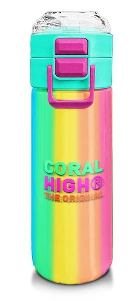 Coral High Kız Çocuk 500 ml Okul ve Günlük Paslanmaz Çelik Termos - Yeşil/Sarı Renkli Çizgili - Sızdırmaz