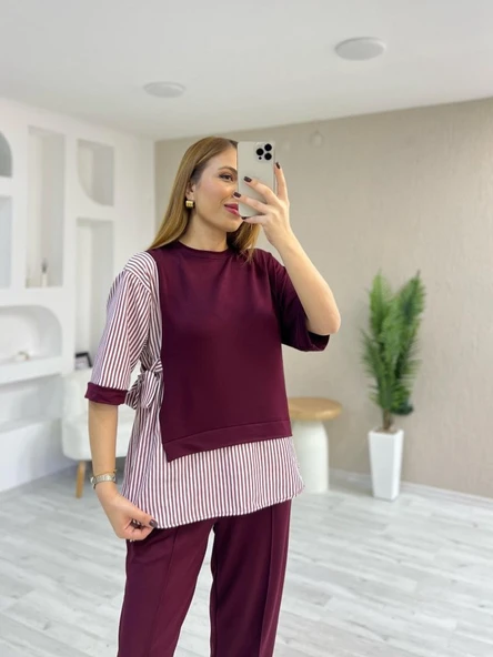 Lucky Life Kadın Kristal 2 Iplik Kumaş Yanları çizgili Takım