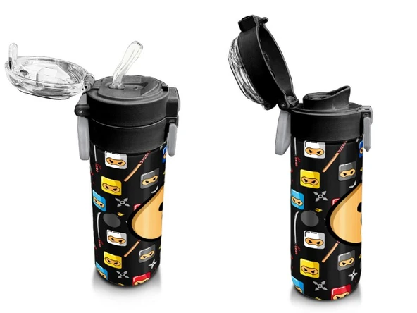Coral High 500 ml Paslanmaz Çelik Okul Termosu/Suluk/Matara - Erkek Çocuk - Siyah Ninja Desenli  - Sızdırma Yapmaz - 4
