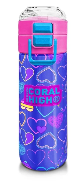 Coral High Çelik Matara Termos/Suluk 31977 - 500ml, Kız Çocuk - Açık Pembe Lavanta Kalp Desenli