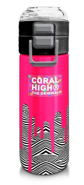 Coral High Kız Çocuk 500 ml Okul ve Günlük Paslanmaz Çelik Termos - Pembe Siyah Beyaz Desenli - Sızdırmaz