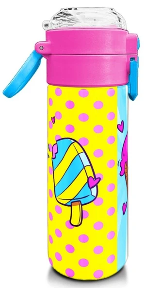 Coral High Kız Çocuk İçin 500 ml'lik Paslanmaz Çelik Termos/Suluk - Mixed Dondurma Desenli - 3