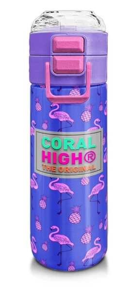 Coral High Kız Çocuk İçin 500 ml'lik Paslanmaz Çelik Termos/Suluk - Lavanta Pembe Flamingo Desenli