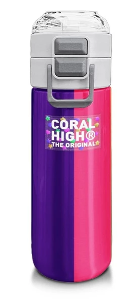 Coral High Erkek Çocuk 500 ml Okul ve Günlük Paslanmaz Çelik Termos - Mor-Pembe Renkli Çizgili - Sızdırmaz