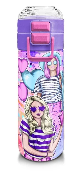 Coral High Kız Çocuk 500 ml Okul ve Günlük Paslanmaz Çelik Termos - Pembe Mor Fashion Girl Desenli  - Sızdırmaz