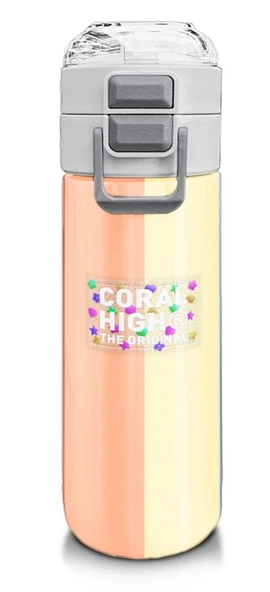 Coral High Kız Çocuk 500 ml Okul ve Günlük Paslanmaz Çelik Termos - Sarı Turuncu Renkli Çizgili - Sızdırmaz
