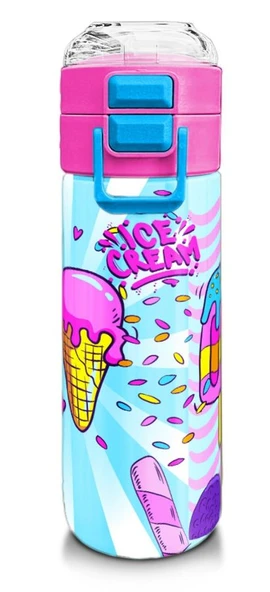 Coral High Kız Çocuk İçin 500 ml'lik Paslanmaz Çelik Termos/Suluk - Mixed Dondurma Desenli