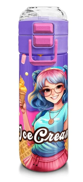 Coral High Çelik Matara Termos/Suluk 31989 - 500ml, Kız Çocuk, Pembe Turkuaz K-Pop Dondurma Desenli
