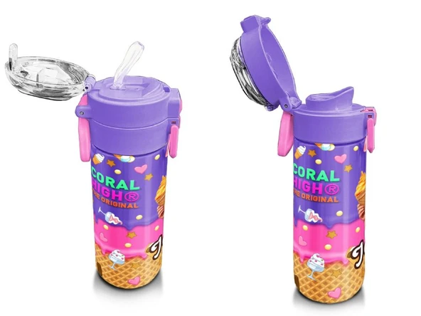 Coral High Çelik Matara Termos/Suluk 31989 - 500ml, Kız Çocuk, Pembe Turkuaz K-Pop Dondurma Desenli - 4