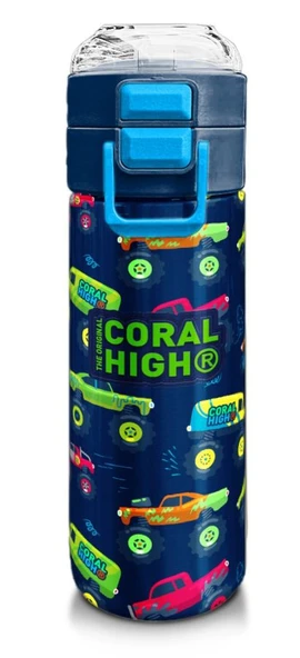 Coral High Çelik Matara Termos/Suluk 31979 - 500ml, Erkek Çocuk - Mavi Lacivert Truck Desenli