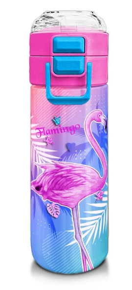 Coral High Kız Çocuk İçin 500 ml'lik Paslanmaz Çelik Termos/Suluk - Pembe Lavanta Flamingo Desenli