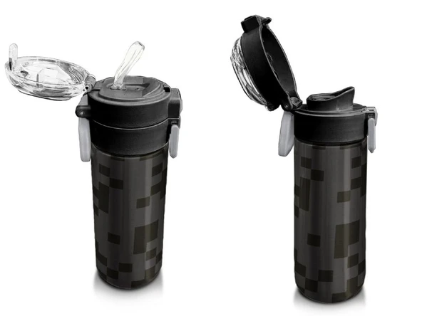 Coral High 500 ml Paslanmaz Çelik Okul Termosu/Suluk/Matara - Erkek Çocuk - Siyah Blok Desenli  - Sızdırma Yapmaz - 4