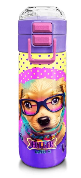 Coral High Kız Çocuk 500 ml Okul ve Günlük Paslanmaz Çelik Termos - Sarı Pembe Sevimli Köpek Desenli  - Sızdırmaz