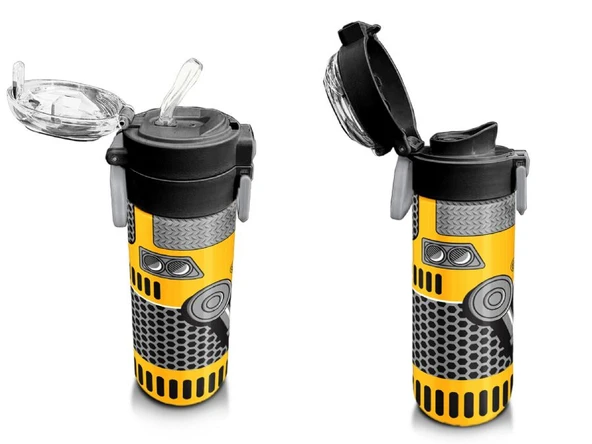 Coral High Erkek Çocuk 500 ml Okul ve Günlük Paslanmaz Çelik Termos - Sarı Siyah Robot Desenli - Sızdırmaz - Resim 4