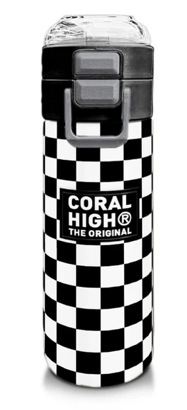 Coral High 500 ml Paslanmaz Çelik Okul Termosu/Suluk/Matara - Erkek Çocuk - Siyah Beyaz Dama Desenli - Sızdırma Yapmaz