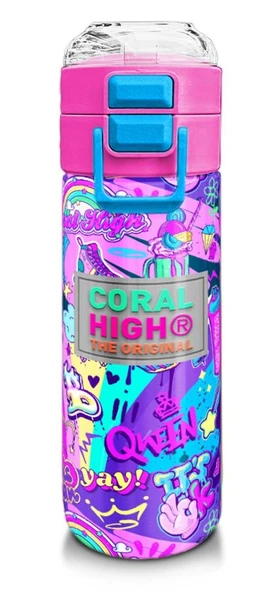 Coral High 500 ml Pipetli ve Direkt İçim Çelik Termos/Matara - Kız Çocuk -  Grafiti Desenli