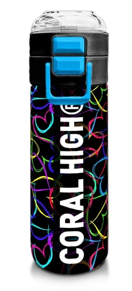 Coral High 500 ml Pipetli ve Direkt İçim Çelik Termos/Matara - Kız Çocuk -  Çok Renkli Kalp Desenli