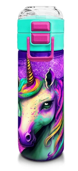 Coral High Kız Çocuk 500 ml Okul ve Günlük Paslanmaz Çelik Termos - Pembe Su Yeşili Unicorn Desenli  - Sızdırmaz