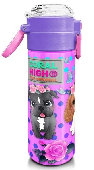 Coral High 500 ml Kız Çocuk Pipetli Termos/Matara - Pembe Köpek Desenli  - Çift Kullanım Özelliği - 3