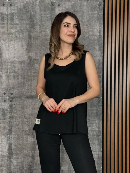 Lucky Life Askılı Yuvarlak Yaka Viskon Iki Iplik Bluz Ve Eşofman Altı Ikili Takım