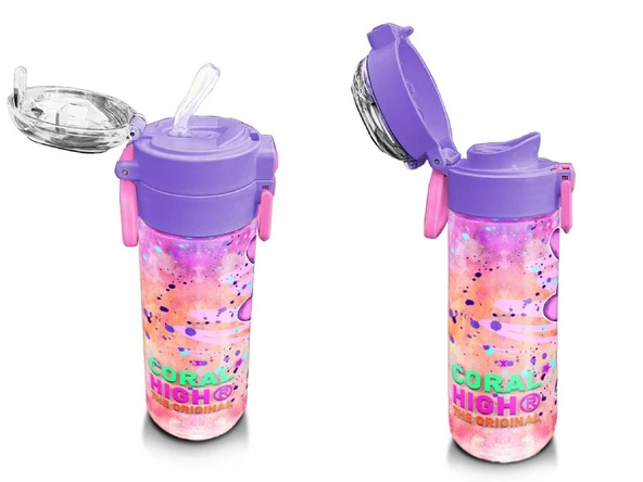 Coral High Kız Çocuk 500 ml Okul ve Günlük Paslanmaz Çelik Termos - Pembe Mor Fashion Girl Desenli  - Sızdırmaz - 4