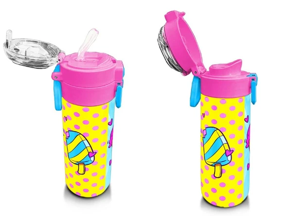 Coral High Kız Çocuk İçin 500 ml'lik Paslanmaz Çelik Termos/Suluk - Mixed Dondurma Desenli - 4