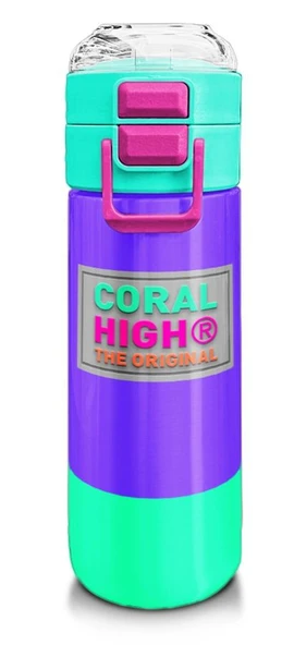 Coral High 500 ml Kız Çocuk Pipetli Termos/Matara - Mor Renk Detaylı Desenli - Çift Kullanım Özelliği