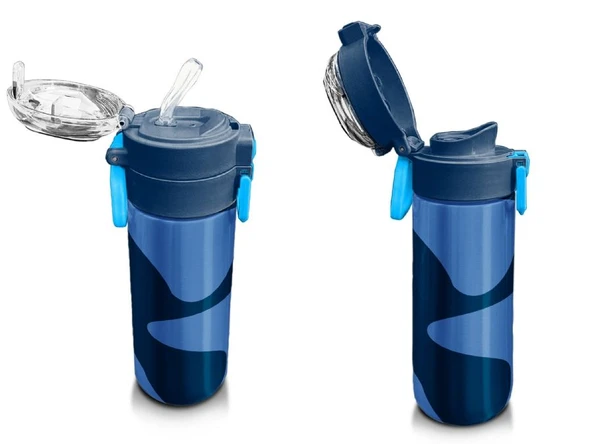 Coral High 500 ml Lacivert Mavi Desenli - Erkek Çocuk Paslanmaz Çelik Okul Termosu/Suluk/Matara - 4