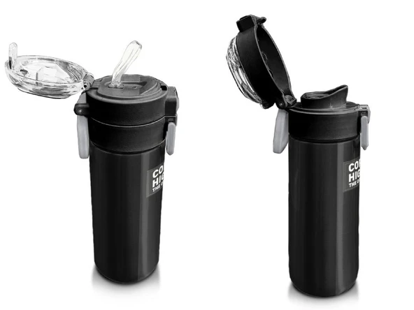 Coral High Erkek Çocuk 500 ml Okul ve Günlük Paslanmaz Çelik Termos - Siyah Yeşil Çizgili Desenli - Sızdırmaz - 4