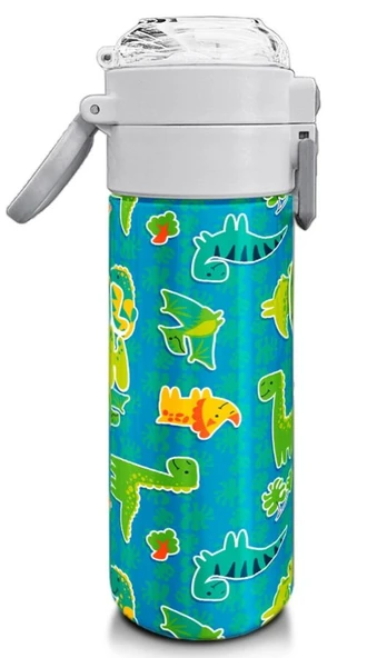 Coral High Erkek Çocuk İçin 500 ml'lik Paslanmaz Çelik Termos/Suluk - Mavi Yeşil Dinozor Desenli - 3