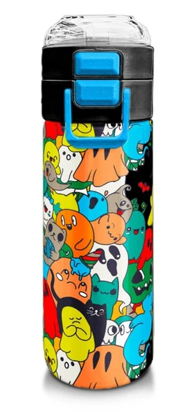 Coral High Çelik Matara Termos/Suluk 31990 - 500ml, Kız Çocuk - Siyah Karikatür Çizgili