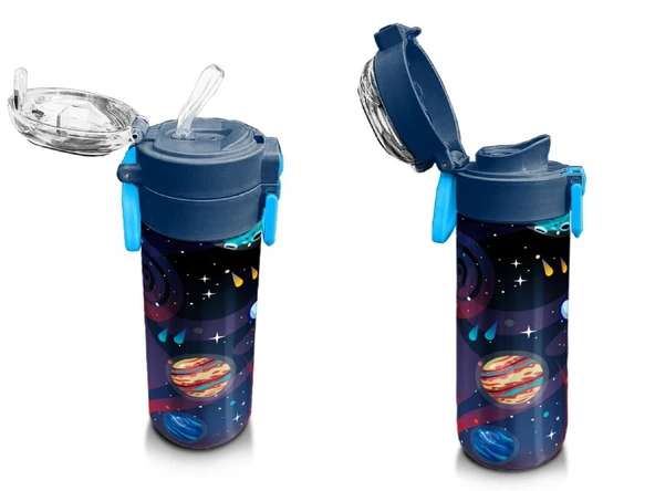 Coral High Erkek Çocuk 500 ml Okul ve Günlük Paslanmaz Çelik Termos - Saks Mavi Astronot Desenli - Sızdırmaz - 4