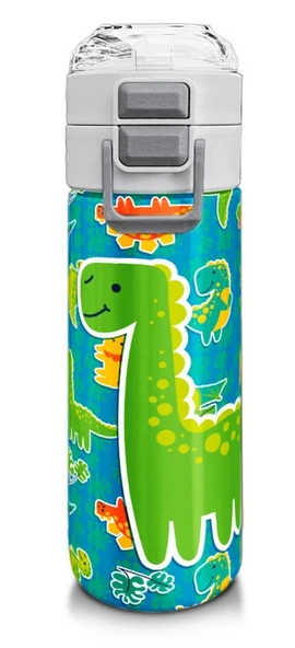 Coral High Erkek Çocuk İçin 500 ml'lik Paslanmaz Çelik Termos/Suluk - Mavi Yeşil Dinozor Desenli