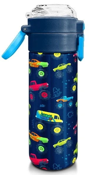 Coral High Çelik Matara Termos/Suluk 31979 - 500ml, Erkek Çocuk - Mavi Lacivert Truck Desenli - 3