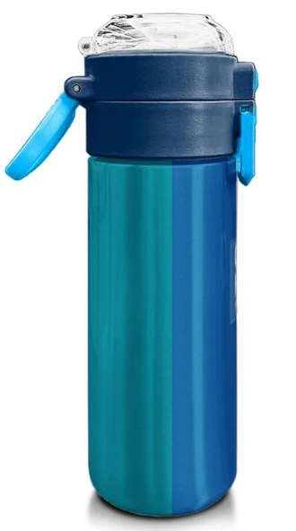 Coral High Erkek Çocuk 500 ml Okul ve Günlük Paslanmaz Çelik Termos - Mavi Pembe Renkli Çizgili - Sızdırmaz - 3