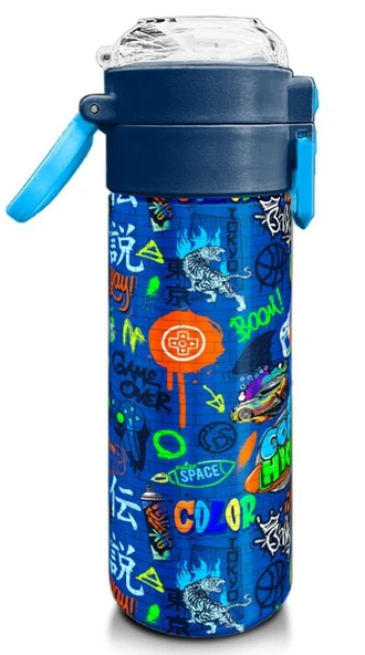 Coral High Erkek Çocuk 500 ml Okul ve Günlük Paslanmaz Çelik Termos - Saks Grafiti Desenli  - Sızdırmaz - 3