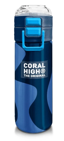 Coral High 500 ml Lacivert Mavi Desenli  - Erkek Çocuk Paslanmaz Çelik Okul Termosu/Suluk/Matara