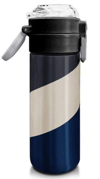 Coral High 500 ml Lacivert Koyu Gri Bej Desenli  - Erkek Çocuk Paslanmaz Çelik Okul Termosu/Suluk/Matara - Resim 3