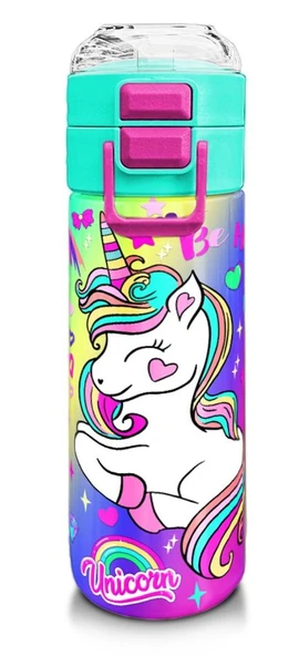 Coral High Kız Çocuk İçin 500 ml'lik Paslanmaz Çelik Termos/Suluk - Lavanta Su Yeşili Unicorn Desenli