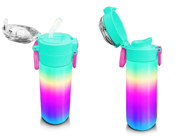 Coral High Kız Çocuk 500 ml Okul ve Günlük Paslanmaz Çelik Termos - Çok Renkli Renk Geçişli - Sızdırmaz - 4