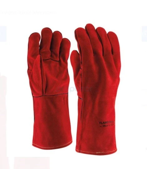 Flamefox-R-GB Rock Safety Kırmızı Deri Kaynakçı Eldiveni