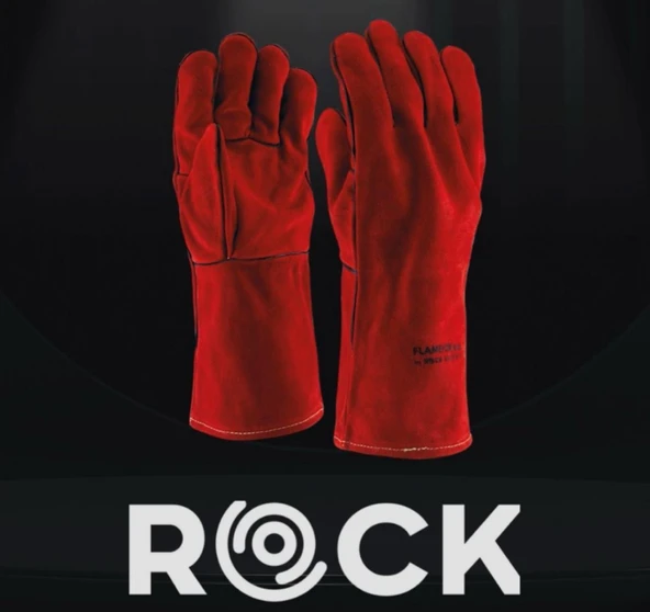 Flamefox-R-GB Rock Safety Kırmızı Deri Kaynakçı Eldiveni - 2