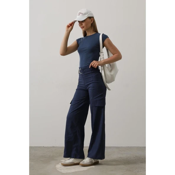Lucky Life Kemerli Cargo Pantolon - İndigo