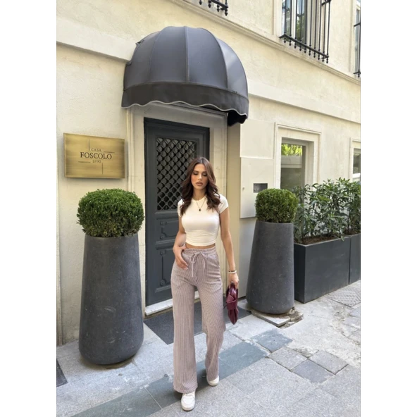 Lucky Life Su Yolu Çizgili Kolay Kombinle Ne Bilir Cepli Pantolon - Bordo