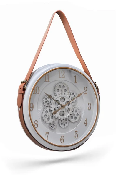 Efe Mark Premium Serisi Antik Eskitme Döner Çarklı Retro Tasarım 40 cm Ev ve Ofis Duvar Saati Rakamlı Beyaz-Gold - 2