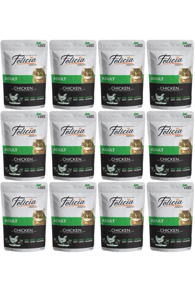 Felicia  Tahılsız 85 gr Pouch Yetişkin Tavuklu Yaş Kedi Maması 12 Adet