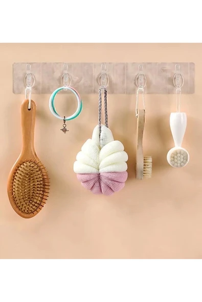 5’li Kendinden Güçlü Yapışkanlı Şeffaf Duvar Askısı & Banyo & Mutfak & Ofis 1 Adet