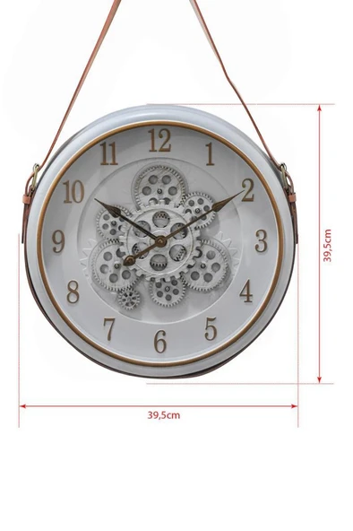 Efe Mark Premium Serisi Antik Eskitme Döner Çarklı Retro Tasarım 40 cm Ev ve Ofis Duvar Saati Rakamlı Beyaz-Gold - 4