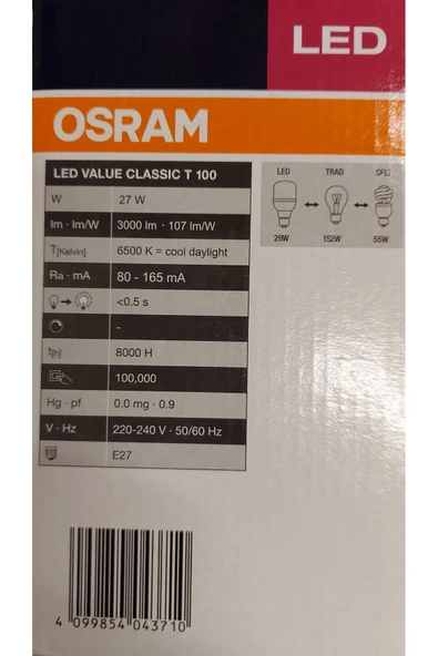 Osram Led Jumbo 27W 6500K 3000lm E27 Duy Beyaz Işık Ampul - 4